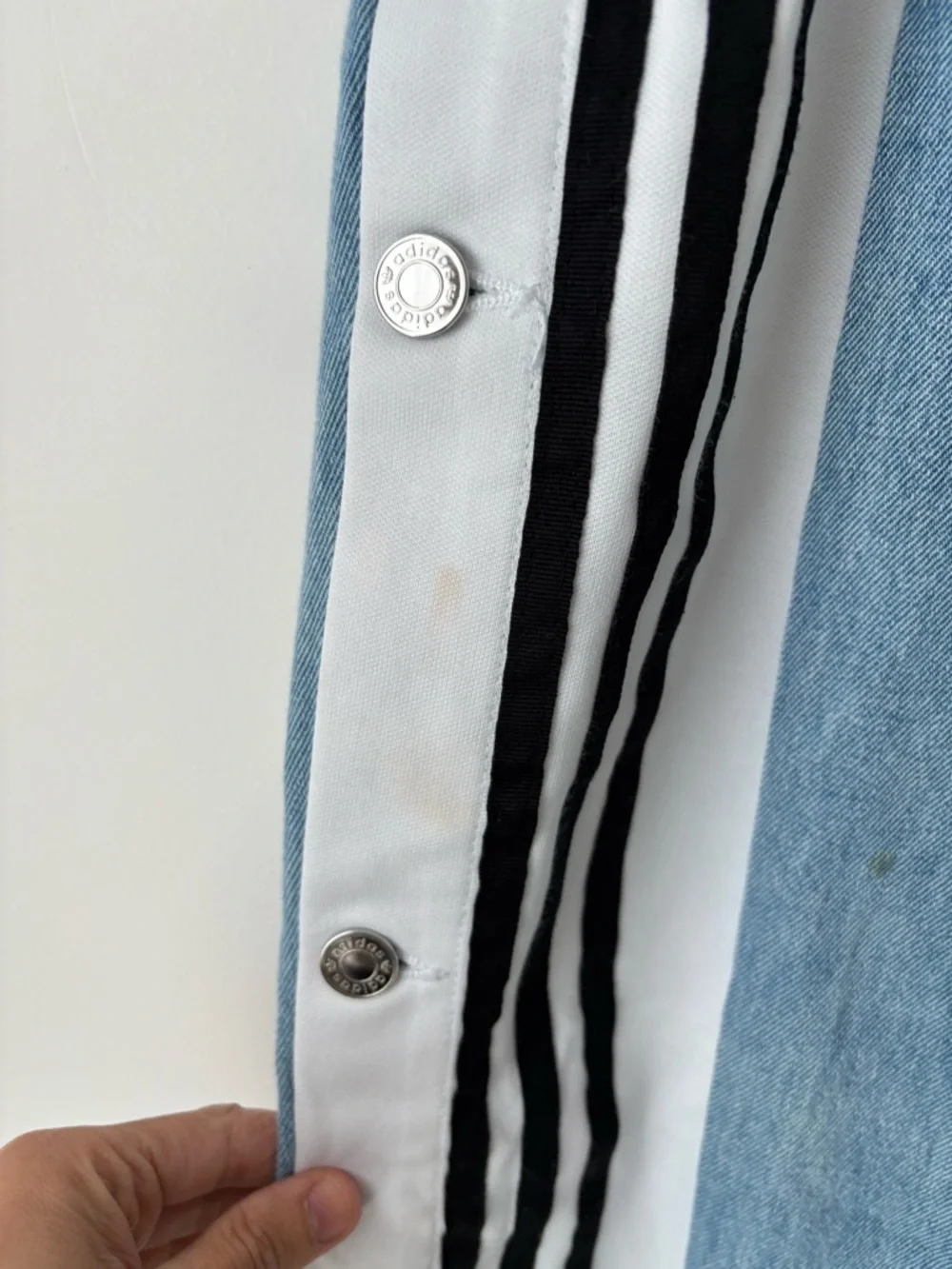 Adidas Denim Adibreak Pants Blue Snap Side Stripe Track Jeans Women S 25x29 - Picture 6 of 16